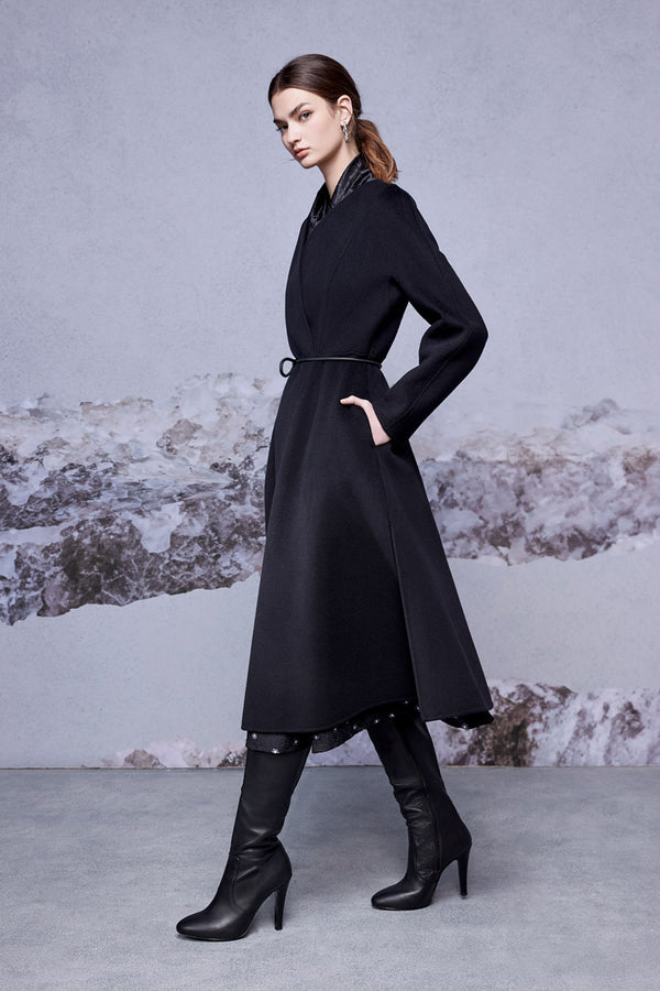 Raven Cashmere Collarless Wrap Coat