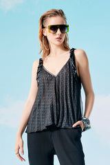 Black Pleated Reversible Blouse